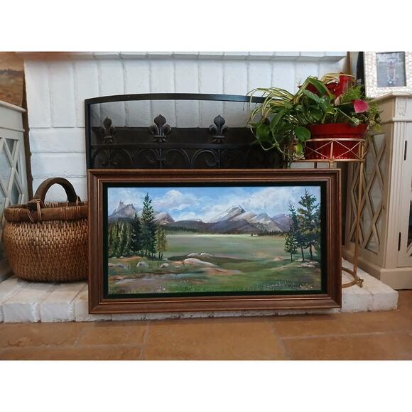 Traditional 1940s Mountain Meadow Landscape Painting Original by Mitton Large Nature For Sale - Image 3 of 16