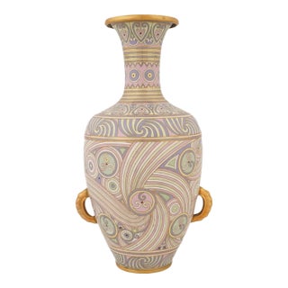 Japanese Swirl Design Cloisonne Enamel Vase W Handles For Sale