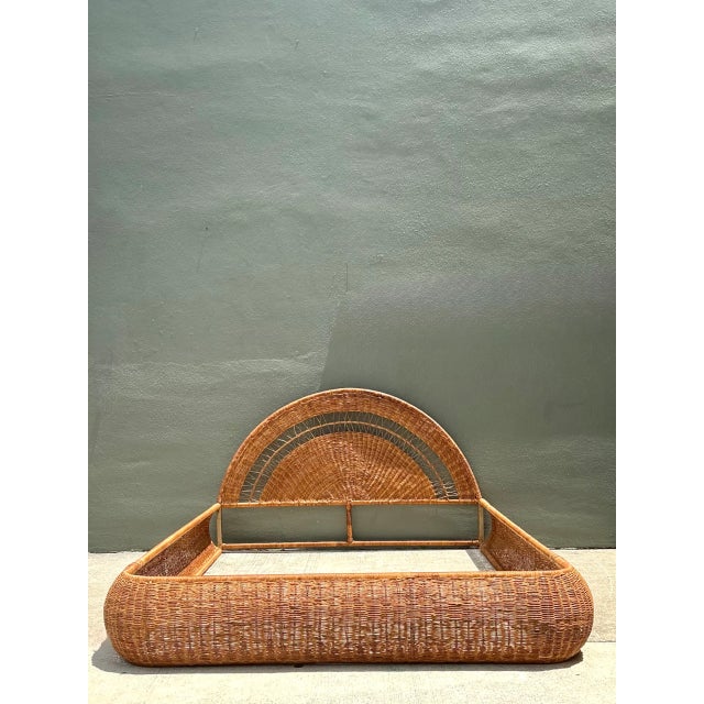 Vintage Woven Rattan Queen Bed Frame For Sale In West Palm - Image 6 of 12