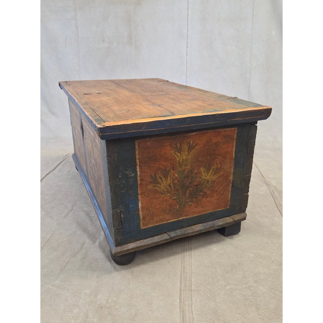 Blue Antique 19th Century German or Austrian Original Blue Painted Pine Blanket Chest For Sale - Image 8 of 17