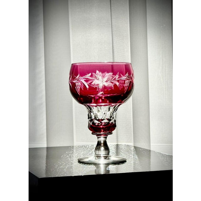 Vintage Vignes Ruby Crystal Wine Goblets from Val Saint Lambert, 1950, Set of 10 For Sale - Image 6 of 18