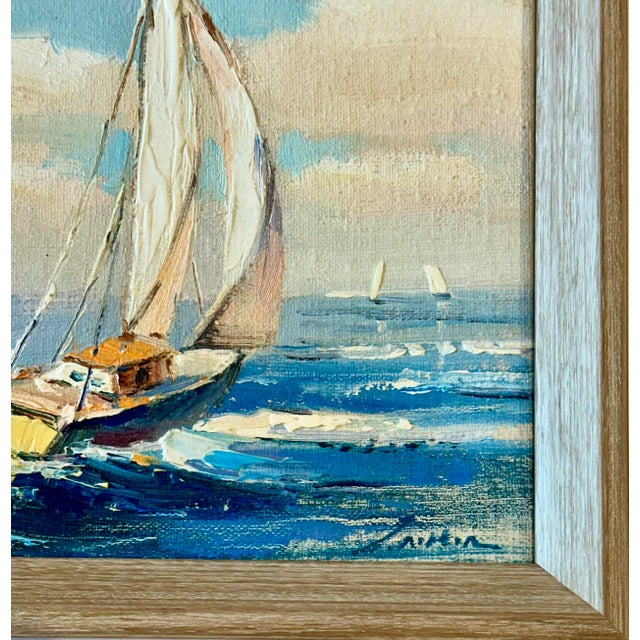 2020s Sailboat Seascape Waves Original Oil on Canvas, by Alton (Framed) For Sale - Image 5 of 9