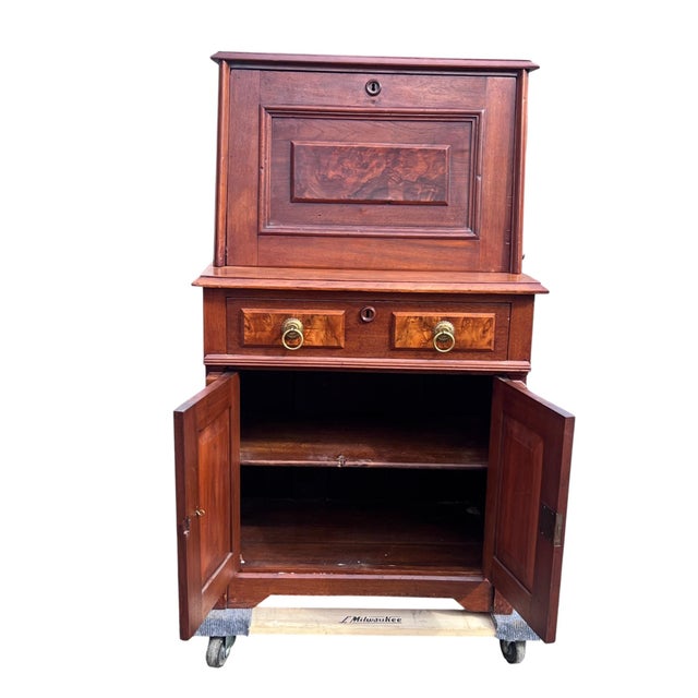 Walnut Victorian 2 Part Drop Front Desk For Sale - Image 12 of 12