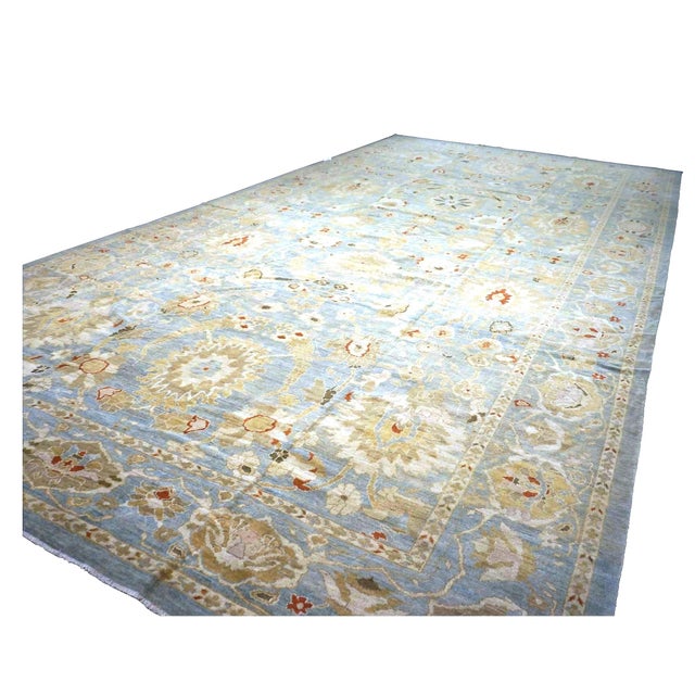 Persian Sultanabad Wool 13x23 Blue, Ivory & Red Handmade Oversized Area Rug #1143101 For Sale - Image 4 of 8