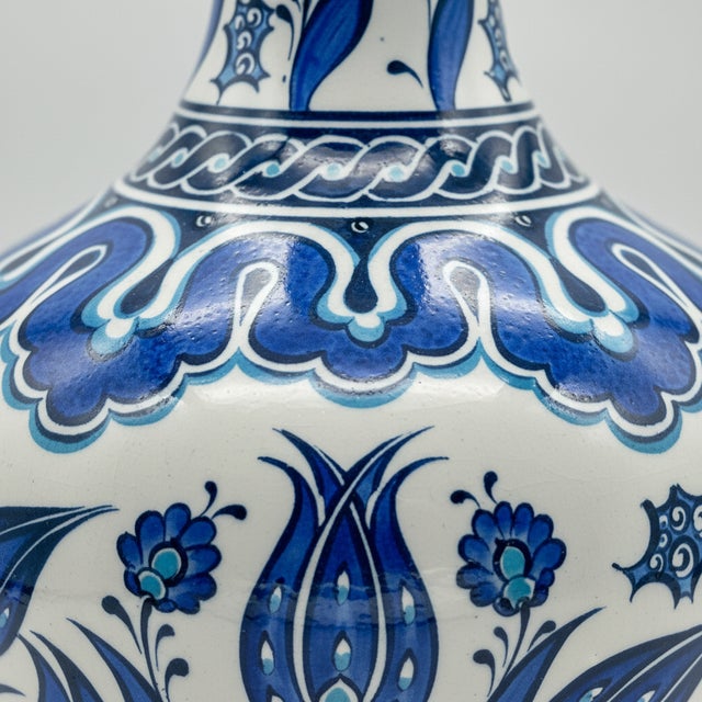 Handmade Ceramic Lidded Vase (30cm) – Blue & White Tulips & Cloud Collar – Classic Iznik Decor For Sale - Image 4 of 9
