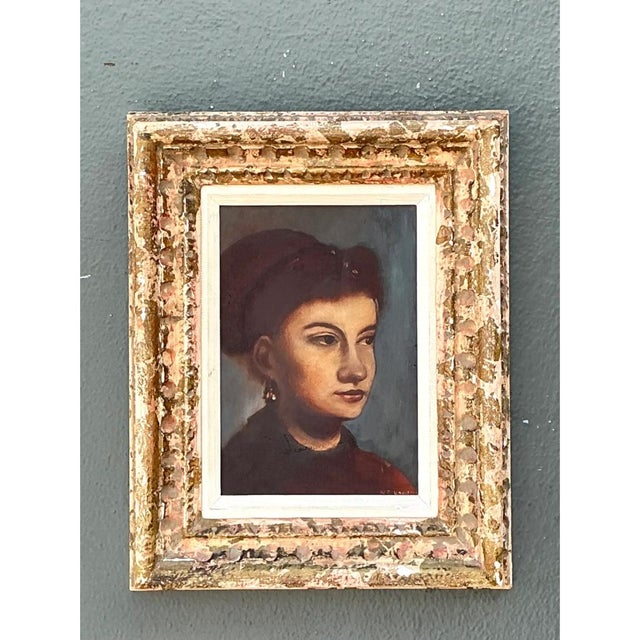Wood Vintage Framed Portrait Oil on Canvas For Sale - Image 7 of 12