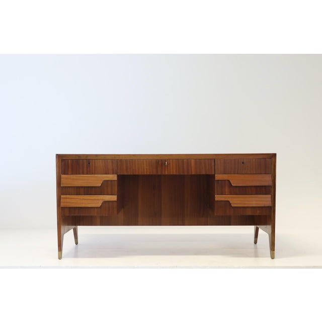 Desk in Wood, Brass and Enamelled Glass by Gio Ponti, 1950 For Sale - Image 6 of 18