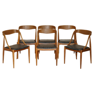 Model 16 Dining Chairs in Black Leather attributed to Johannes Andersen for Uldum, 1960s, Set of 6