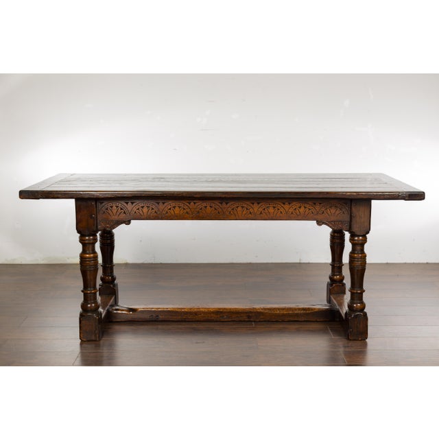 19th Century English Oak Table with Carved Apron and Turned Legs For Sale In Atlanta - Image 6 of 12
