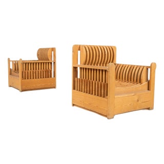 Armchairs from the Mobili Nella Valle Series attributed to Mario Ceroli, 1970s, Set of 2 For Sale
