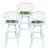 Set of Three Coastal White Rattan Swivel Counter Stools Banana Leaves Upholstery For Sale