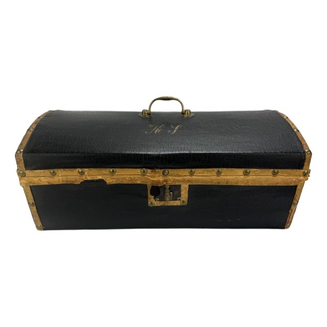 C. 1850 American Domed Leather Document or Valise Box, - Worcester County For Sale