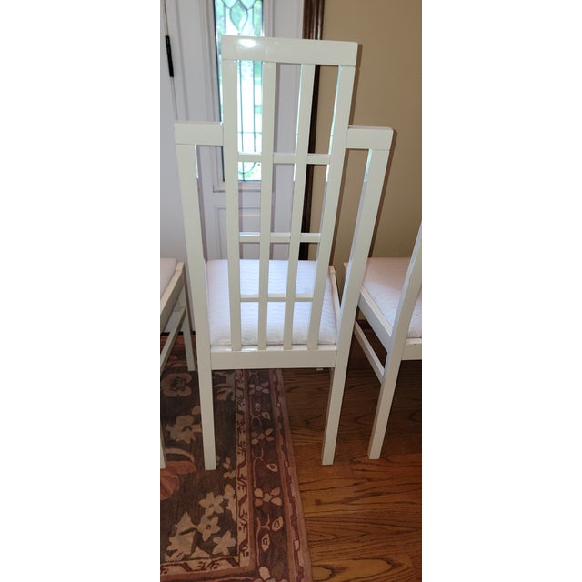 1970s Abel Gonzalez White Lacquer Modern Tall Back Dining Room Chairs For Sale - Image 10 of 18