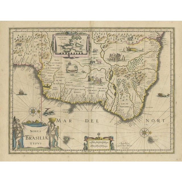 Color Engraved First Map of Brazil by Blaeus For Sale - Image 6 of 6