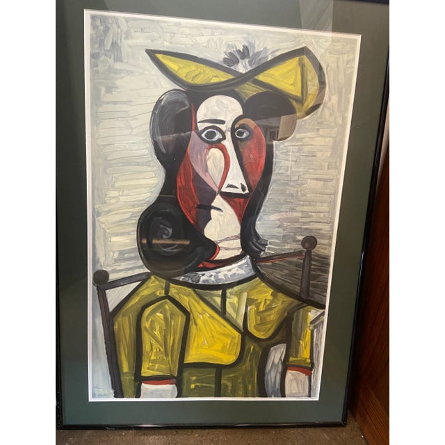 Portraiture Framed Picasso Lithograph Portrait De Femme Au Chapeau Et a La Robe Vert Jaune From the Marina Picasso Collection Circa 1982 For Sale - Image 3 of 8