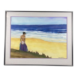 1980s Steve LeBailly Signed Original Watercolor "Woman on Beach" For Sale