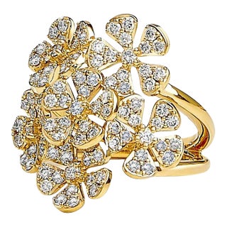 Syna Yellow Gold Flower Bunch Ring with Diamonds For Sale