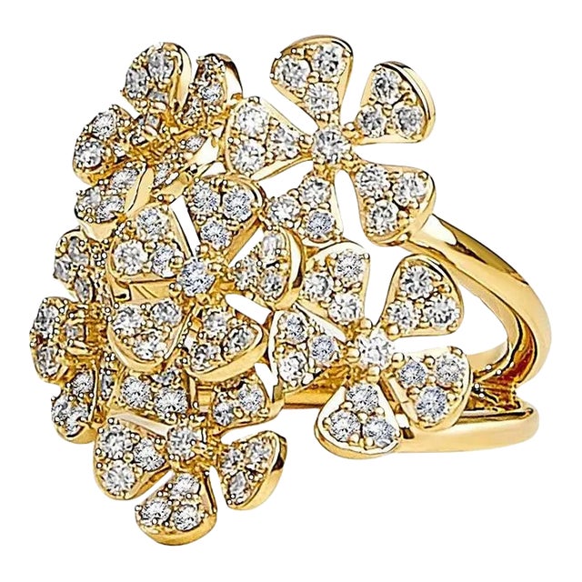 Syna Yellow Gold Flower Bunch Ring with Diamonds For Sale