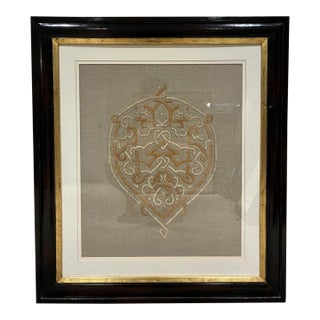 Trowbridge Framed Metallic Gold & Silver Embroidery on Linen, 2006 For Sale