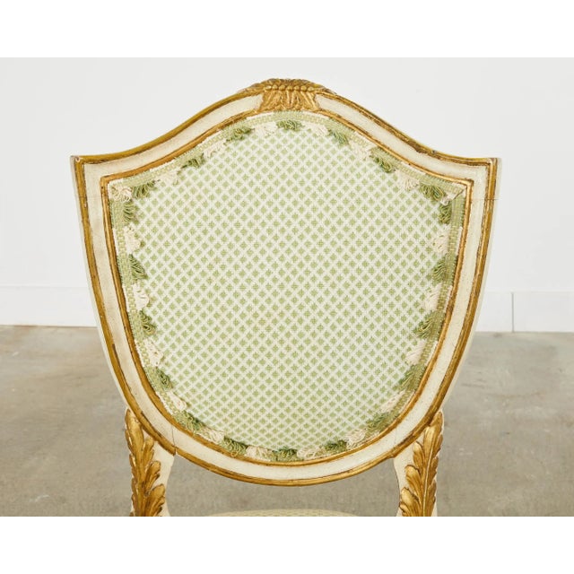 Wood Set of Four Venetian Parcel Gilt Painted Shield Back Dining Chairs For Sale - Image 7 of 13