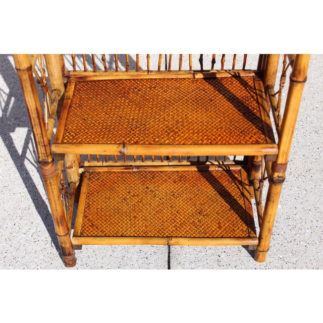 Vintage French Bamboo & Rattan Folding Étagère - Mid-Century Modern Style With Elegant Metal Accents For Sale - Image 12 of 16
