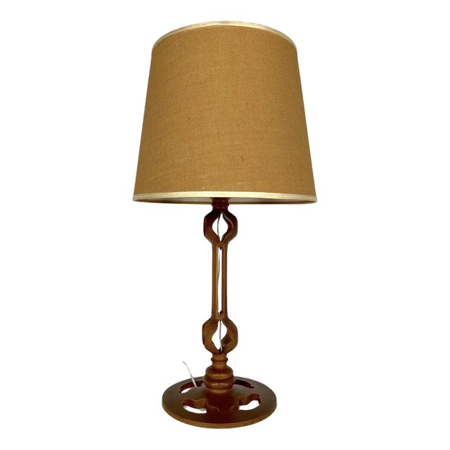 Vintage Italian Wood Table Lamp, 1950s For Sale