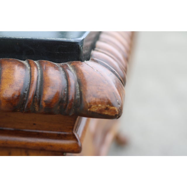 Brown 1990s Tessellated Marble Banded and Carved Walnut Console Table For Sale - Image 8 of 17
