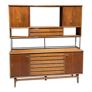 Two Piece Mid Century Modern Stanley American Forum Buffet & Hutch For Sale