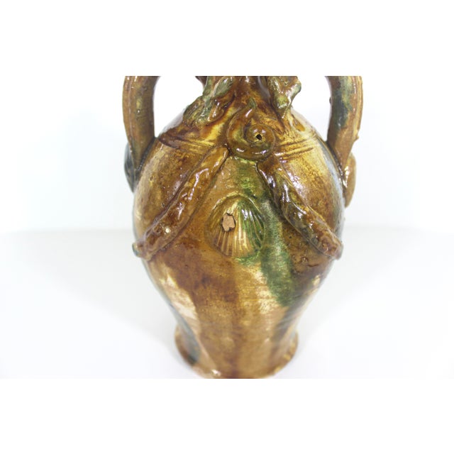 Antique Mediterranean Sea Life Clay Pottery Vase With Handles Shells Folk Art For Sale - Image 12 of 12