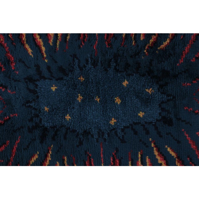 Vintage Swedish Rya Rug With Indigo and Orange Abstract Pattern - Rug & Kilim For Sale In New York - Image 6 of 10