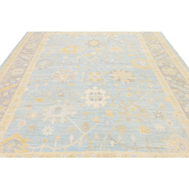 2020s Modern Oushak Style Hand-Knotted Wool Rug - Pastel Blue, Gold & Ivory 9x12 For Sale - Image 5 of 10