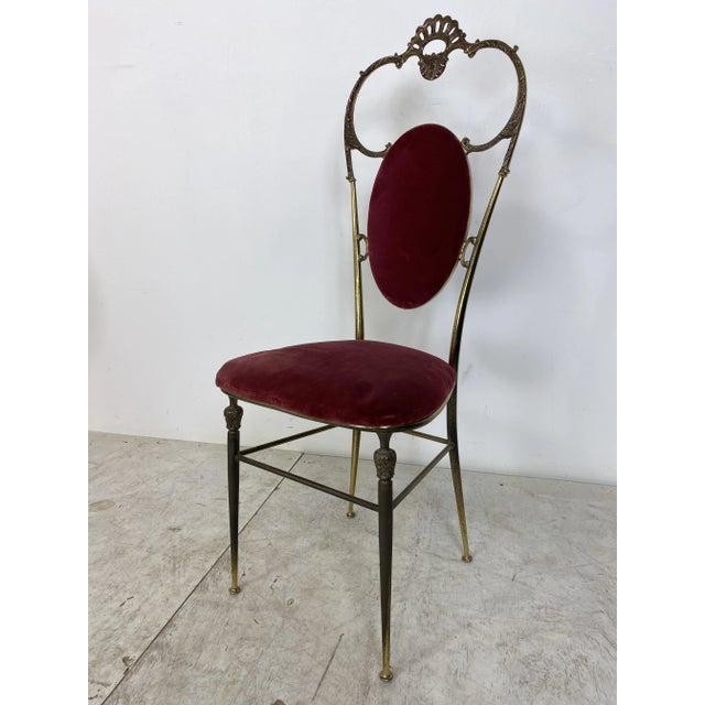 Vintage Regency Style Brass and Red Velvet Chair, 1950s For Sale - Image 4 of 9