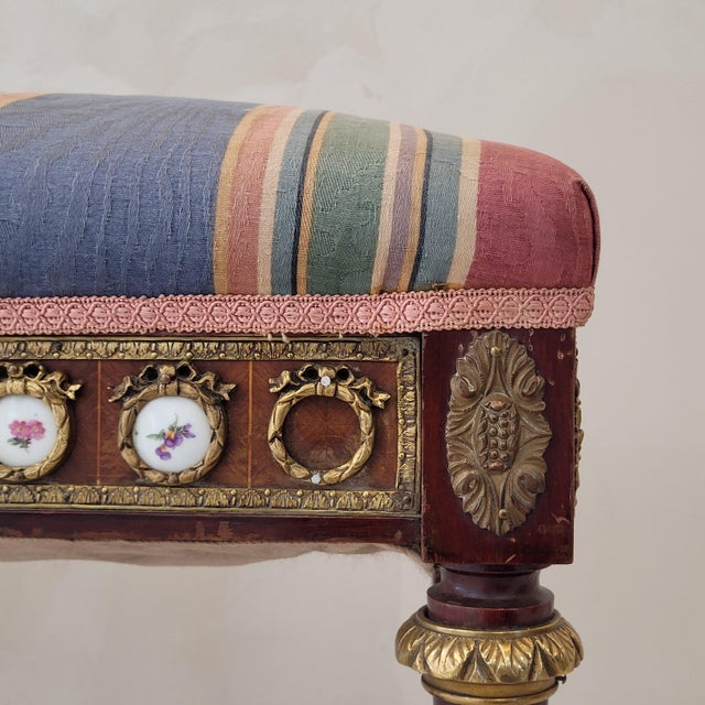 Louis XVI Style Dressing Bench in Beech, Bronze and Porcelain, France, 1850 For Sale - Image 11 of 18