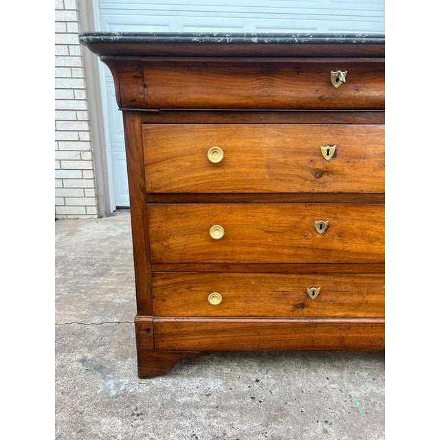 Black French 19th Century Louis Philippe Marble Top Walnut Commode For Sale - Image 8 of 12