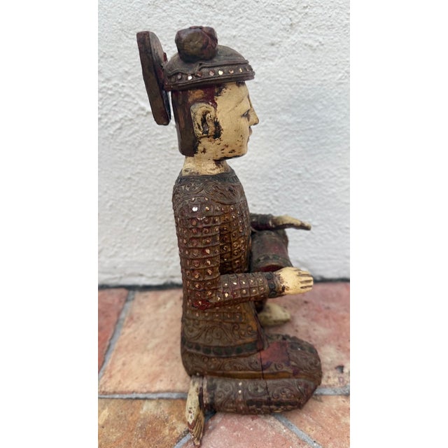 Chinese Mid 20th Century Hand-Carved Chinese Wooden Figural Sculpture of Seated Musician With Drum For Sale - Image 3 of 12