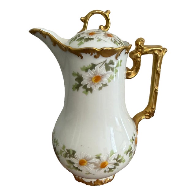 Antique T&v Limoges Hand-Painted Daisy Porcelain Ice Water Pitcher Early 1900s For Sale