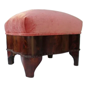 Late C.1870's-C.1910's Victorian "A. P. Stevens," Custom Burl Wood Ottoman With Chenille Textile