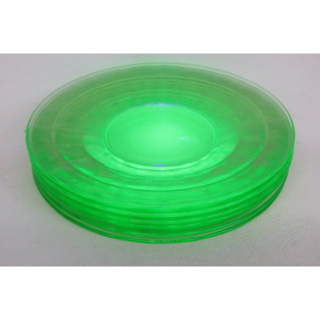 Early 20th Century Anchor Hocking Uranium Depression Glass Plates Block Optic Green - 6pc For Sale - Image 12 of 13