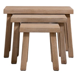 Set of Three Oak Brutalist Nesting Tables, Antique, France, Circa 1970 For Sale
