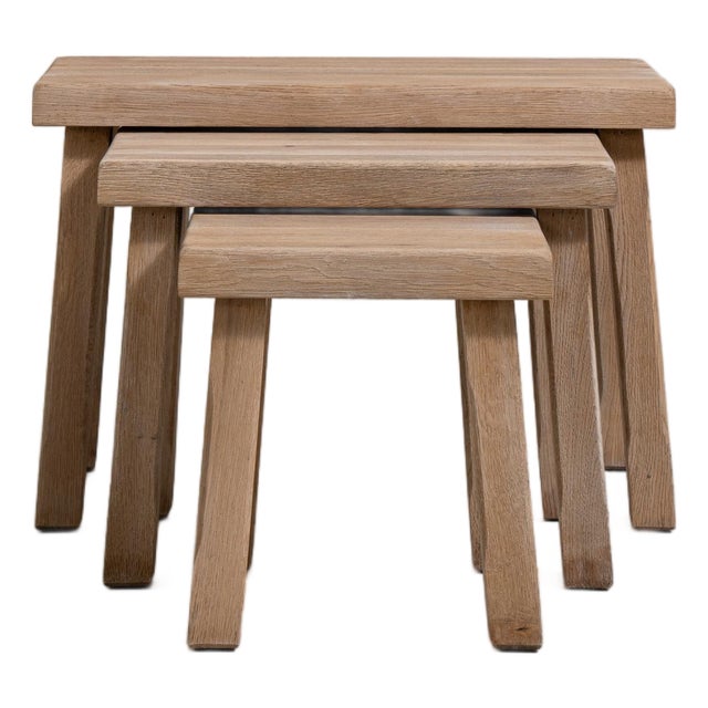 Set of Three Oak Brutalist Nesting Tables, Antique, France, Circa 1970 For Sale