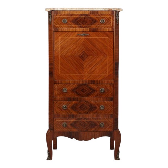 Louis Philippe Secretary Desk with Marble Top and Rosewood Veneer, France, 1900s For Sale