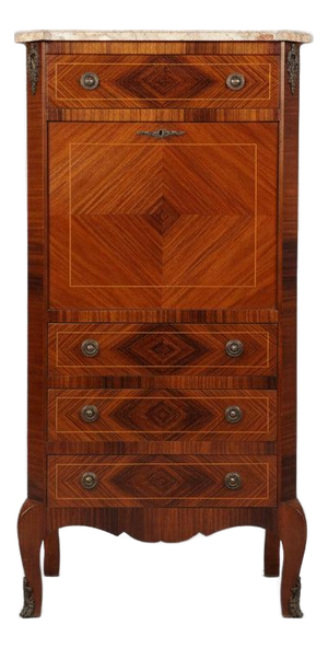 Louis Philippe Secretary Desk with Marble Top and Rosewood Veneer, France, 1900s