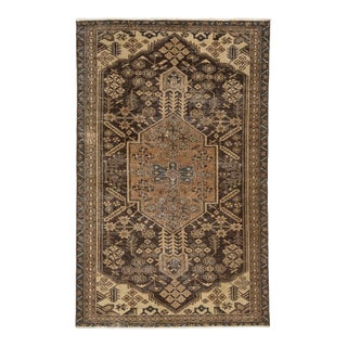 Vintage Brown Distressed Wool Rug With Allover Design For Sale