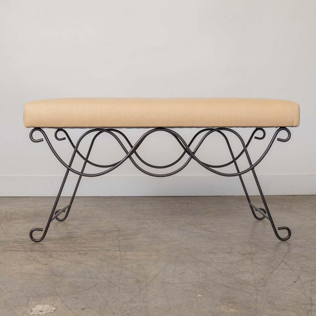 Metal Panoplie Iron Double Loop Bench, Yellow Linen For Sale - Image 7 of 13