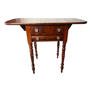 19th Century Antique Federal Style Flame Mahogany Carved Drop Leaf Side Table with Finished Back