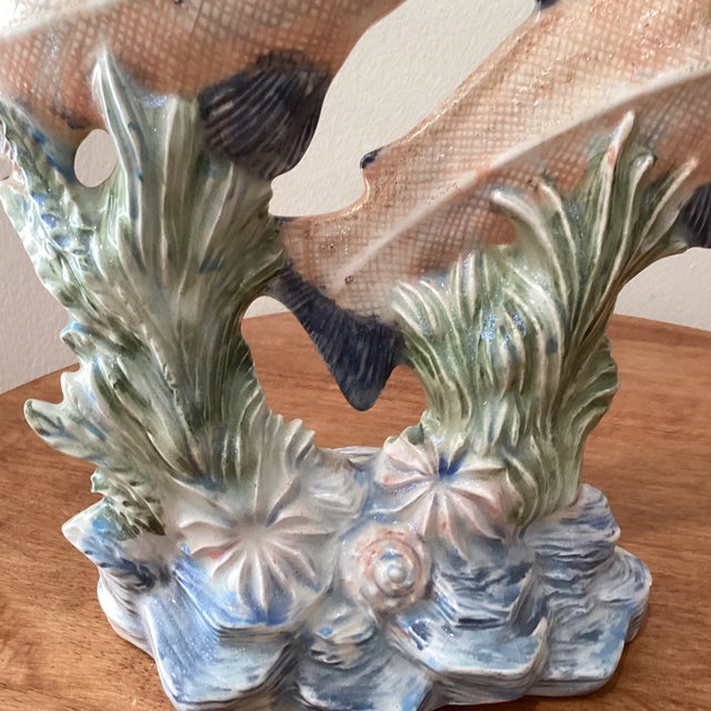 Light Pink Late 20th Century Large Pair Hand Painted Porcelain Fish Animal Statue Figurine For Sale - Image 8 of 13