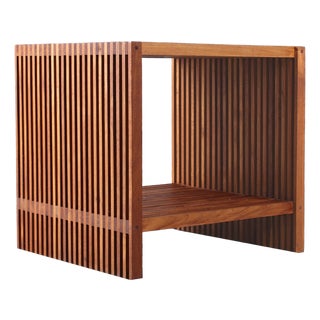 Vintage Slatted Side Table in Teak, 1980s For Sale