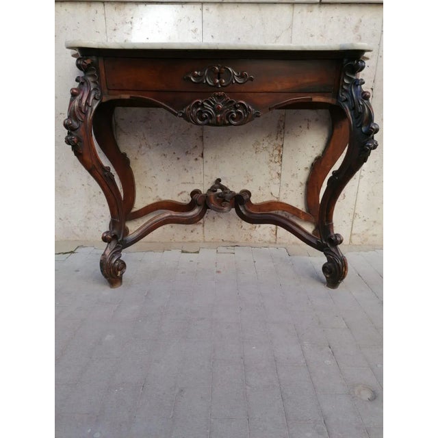 Couple Console Ancient Extreme '900 hand-carved walnut and marble top Good general condition For those who love details