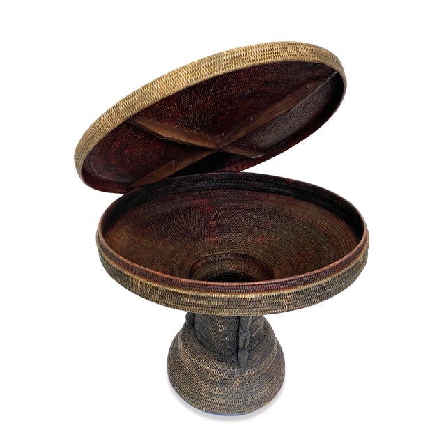 20th Century Hand Woven Side Table/ Basket With Hand Carved Details