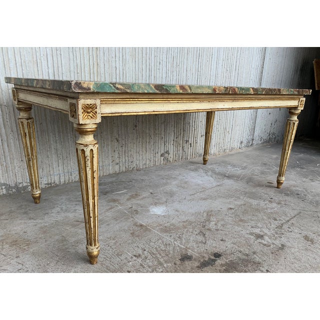 Neoclassical 19th Century Venetian Parcel-Gilt Coffee Table With Faux Marble Top For Sale - Image 3 of 7